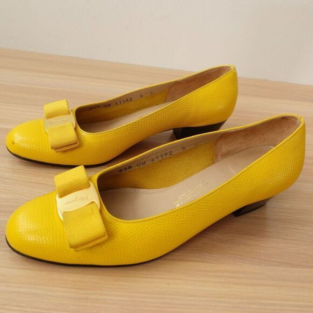 Salvatore Ferragamo Lizard Shoes Womens 5 C Bow Vara Wide Luxury Court 90s